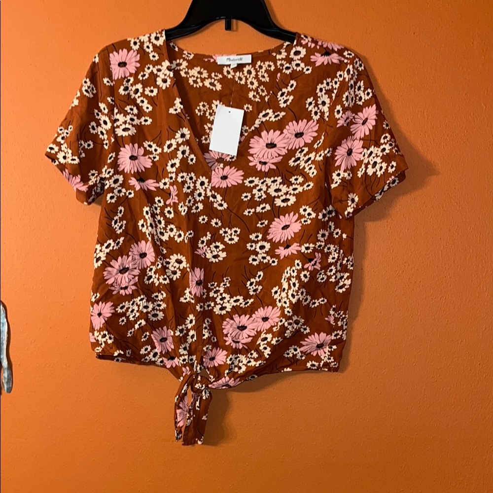 New Madewell White and Brown short Sleeve Blouse size S floral
🩴